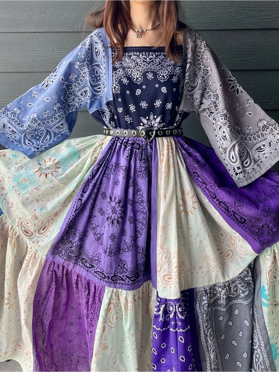 Handmade Dresses & Skirts - The Periwinkle Meadow | Handmade Voluminous Bandana Dress SKU 06263
